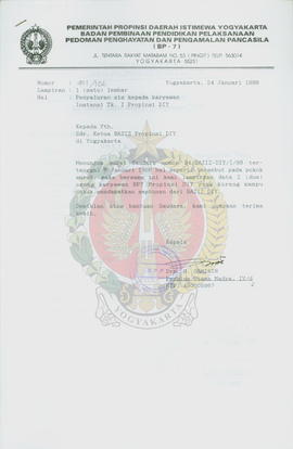 Berkas surat perihal permohonan dan penyaluran zakat, infaq dan sodhaqoh BP-7 Provinsi Daerah Ist...
