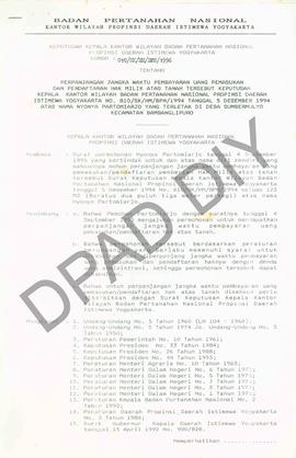 Surat Keputusan Kepala   Kantor Wilayah Badan Pertanahan Nasional Provinsi DIY. No : 010 /SK / HM...