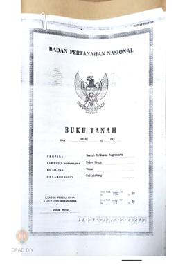 Buku Hak Milik tanah No. 233 atas nama KGPAA Pakualam VIII di Kecamatan Temon Desa Kaliginting.