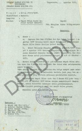 Surat dari Komandan Korem 072/Pamungkas Kolonel Infanteri Moelyadi kepada Panglima Kodam IV/Dipon...
