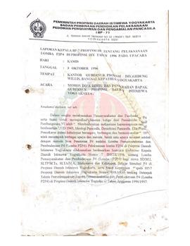 Laporan Kepala BP-7 Provinsi Daerah Istimewa Yogyakarta tentang Pelaksanaan Lomba P2P4 di Provins...