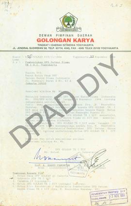 Surat dari DPD Golkar DIY kepada Ketua Umum DPP Satuan Karya Ulama Indonesia tentang pembentukan ...