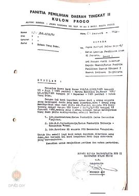 Surat dari Bupati PPD tk II Kabupaten Kulon Progo No. 25/LC. 2/II/82 tanggal 25 Pebruari 1982 kep...